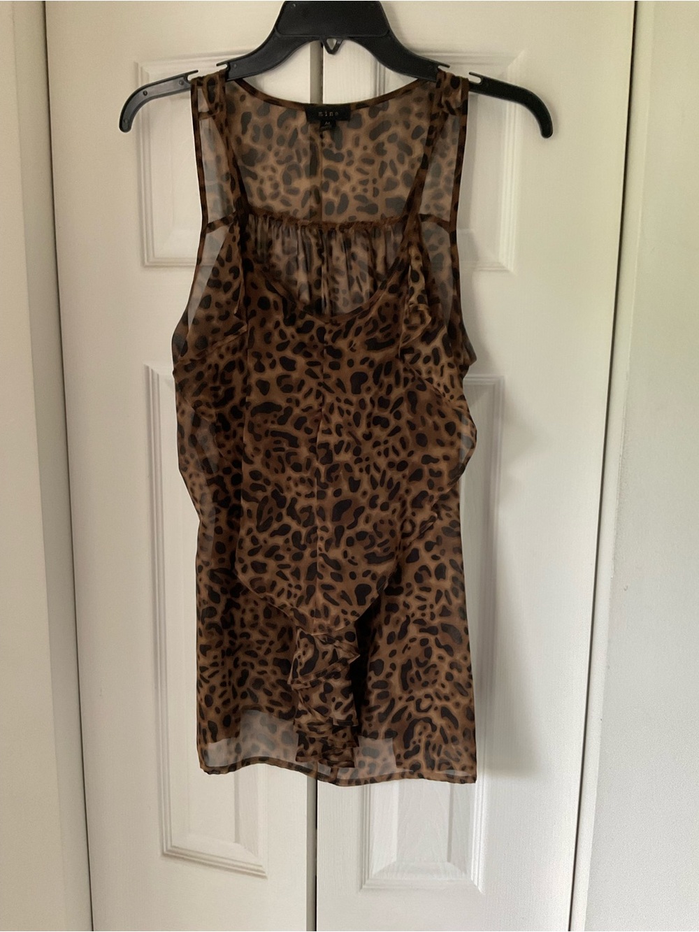 Leopard Print Sheer Sleeveless Blouse - Brown & Black